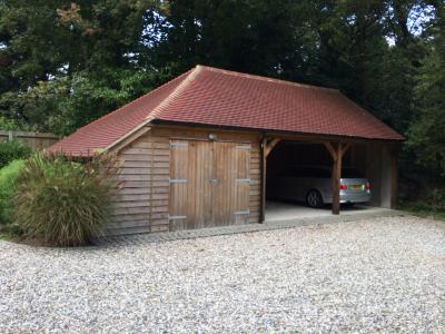 Pic 72. 6.0m x 5.4m 2 bay Carriage House with 4.2m x 5.4m attached Cart Lodge and tiled roof