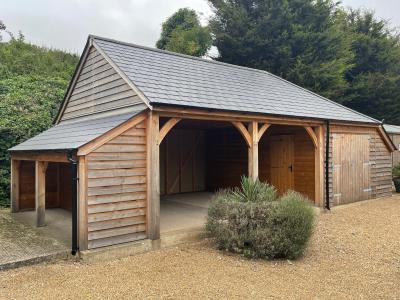 Pic 47. 2 bay Carriage House attached Cart Lodge and Log Store with slate roof