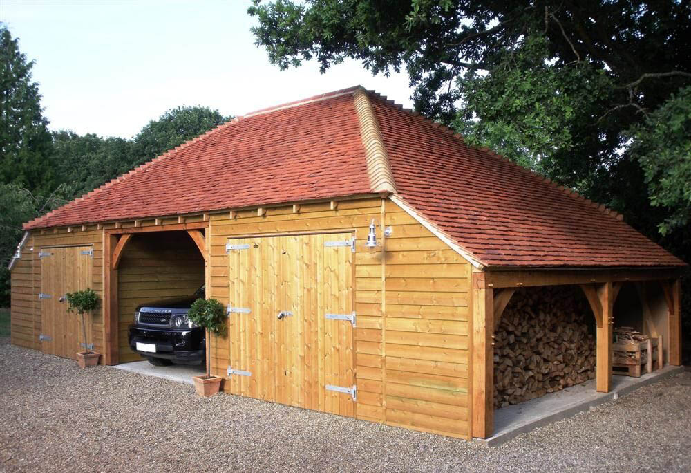 3-bay Timber Garage with log storage