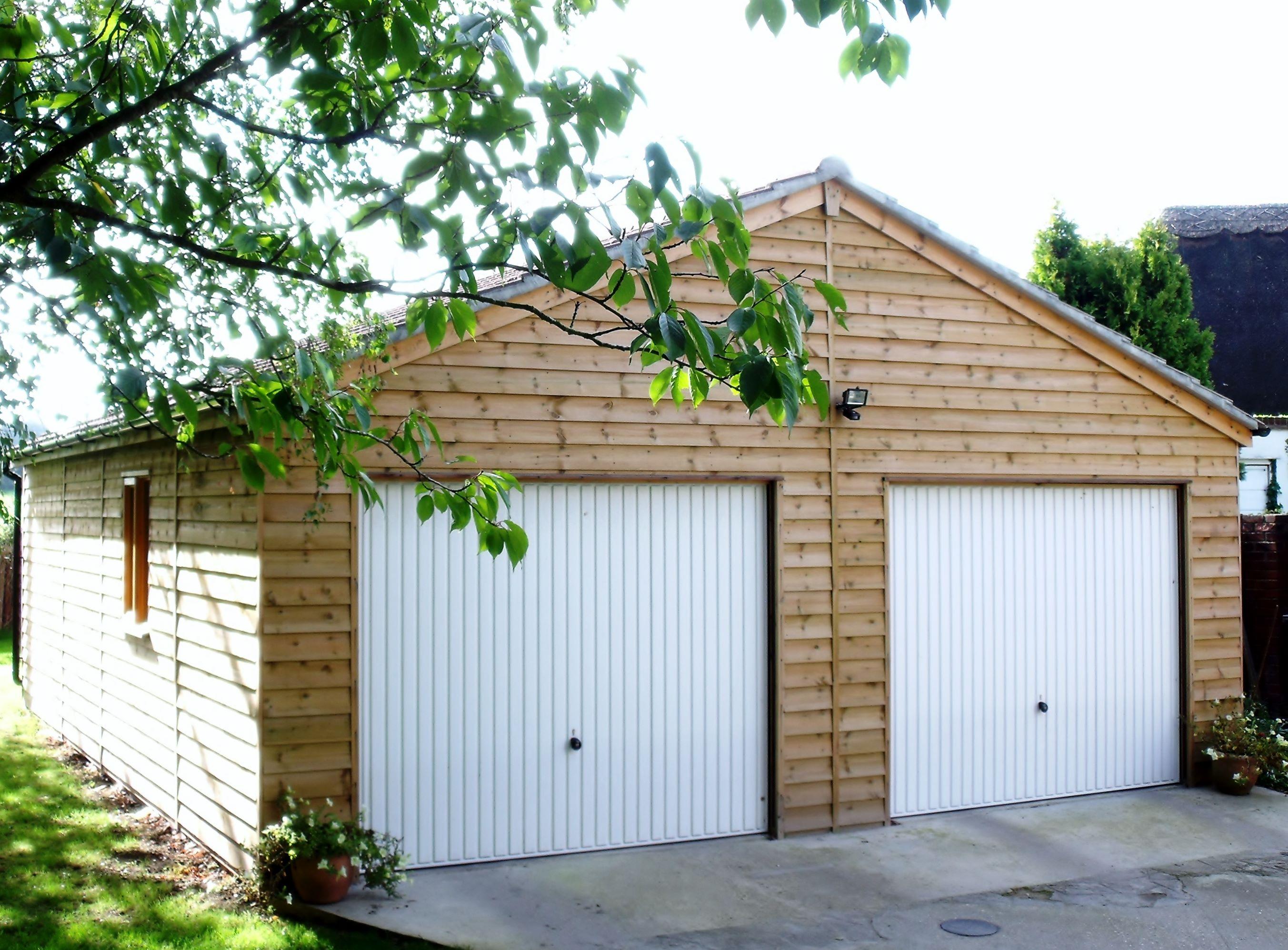 2-bay Double Timber Garage with white doors