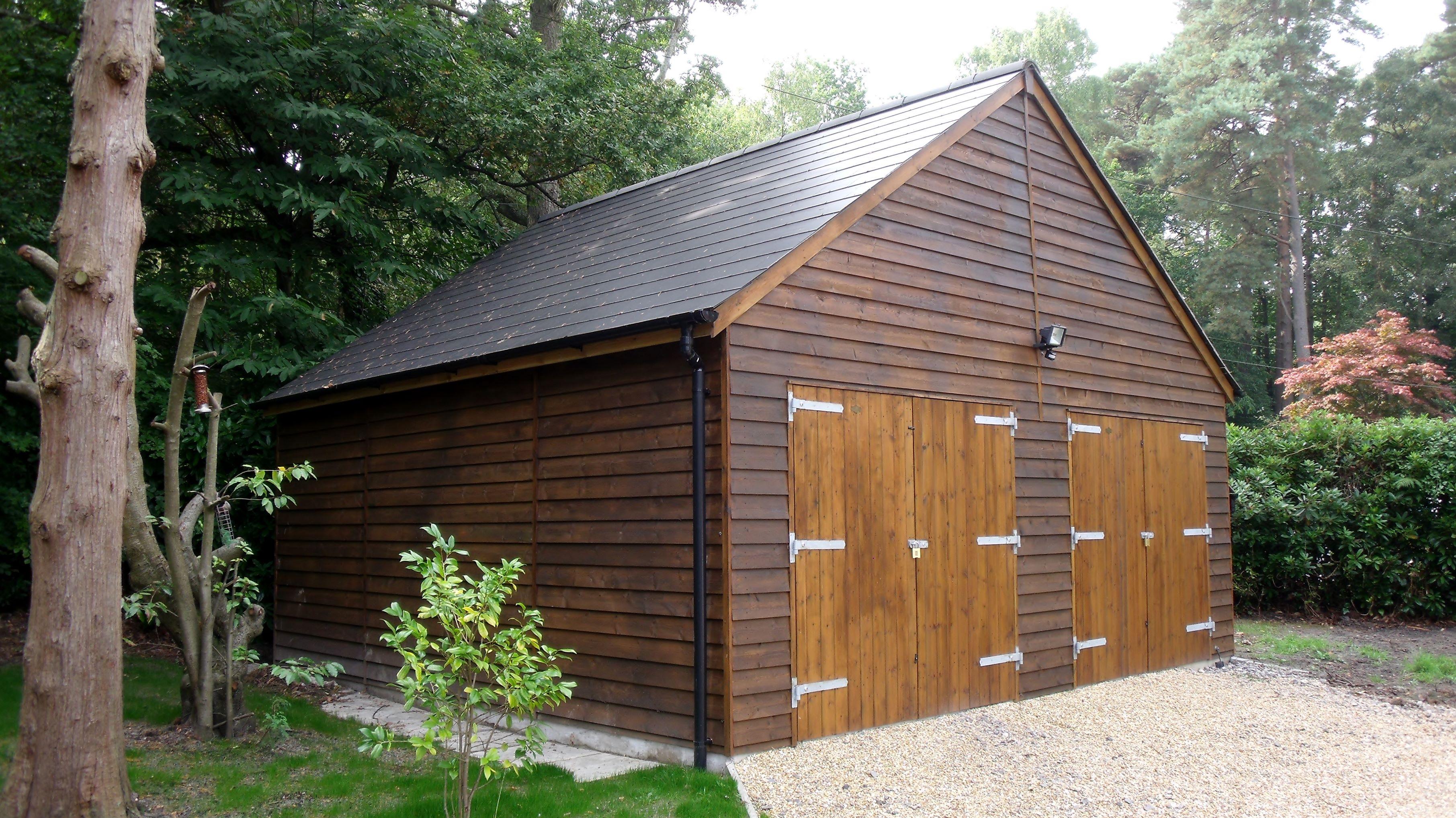 Wood Stained Double Timber Garage