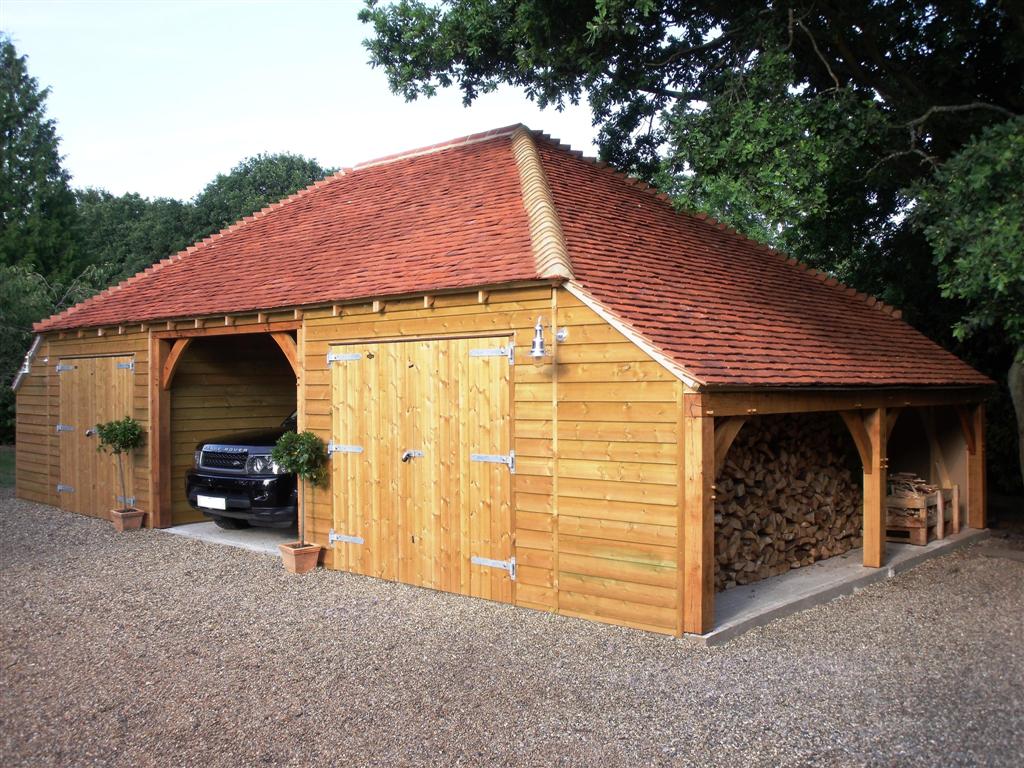 Large Timber Garage Workshop with log store